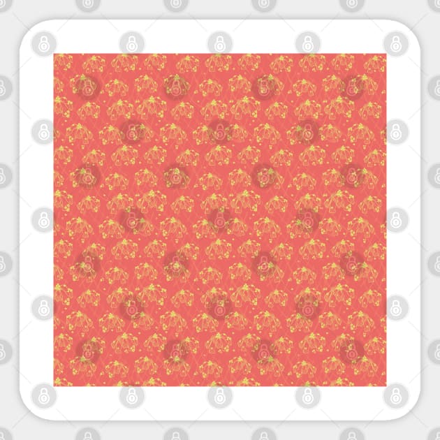 Doodle flowers yellow on a coral background Sticker by Sandra Hutter Designs